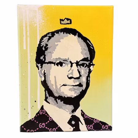 Mike Blomqvist "Carl Gucci", Blandteknik på duk. 17,5x23,5 cm 3/9