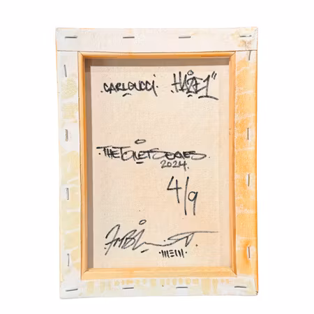 Mike Blomqvist "Carl Gucci", Blandteknik på duk. 17,5x23,5 cm 4/9