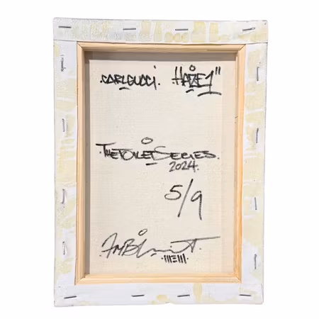 Mike Blomqvist "Carl Gucci", Blandteknik på duk. 17,5x23,5 cm 5/9