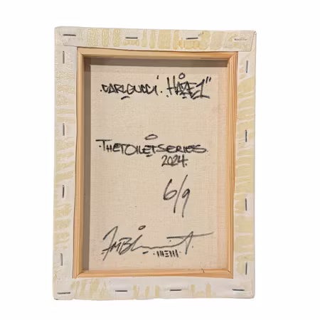 Mike Blomqvist "Carl Gucci", Blandteknik på duk. 17,5x23,5 cm 6/9