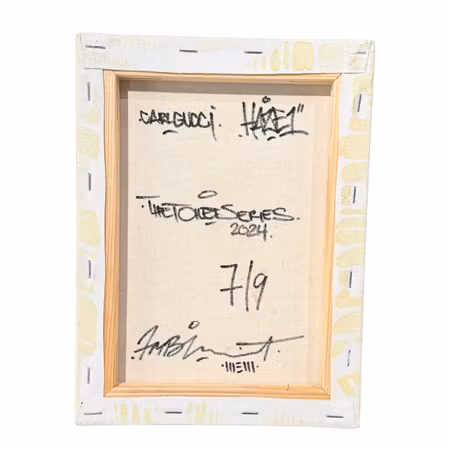 Mike Blomqvist "Carl Gucci", Blandteknik på duk. 17,5x23,5 cm 7/9