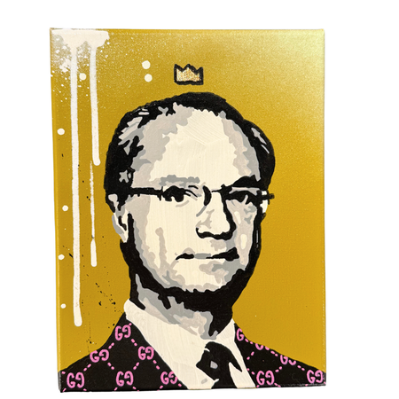 Mike Blomqvist "Carl Gucci", Blandteknik på duk. 17,5x23,5 cm 8/9