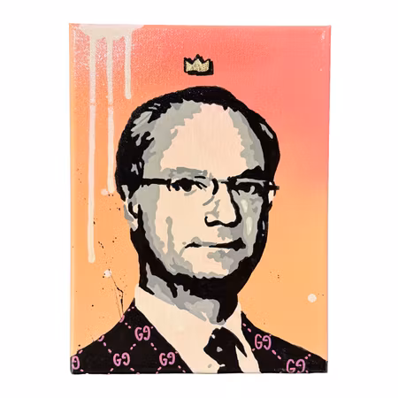 Mike Blomqvist "Carl Gucci", Blandteknik på duk. 17,5x23,5 cm 9/9