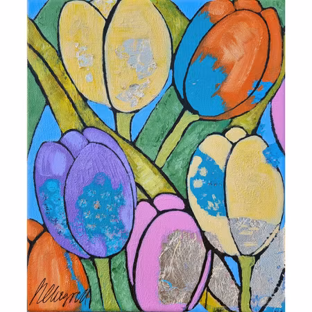 'Tulpanglädje' - Akryl på duk av Hanna Ekegren. 22x27 cm