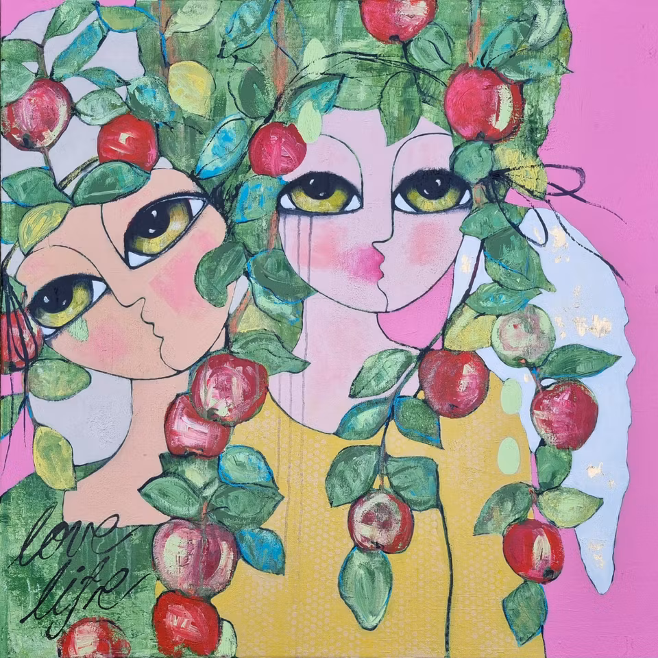 'Love life II' - Akryl på duk av Hanna Ekegren. , 100x100 cm