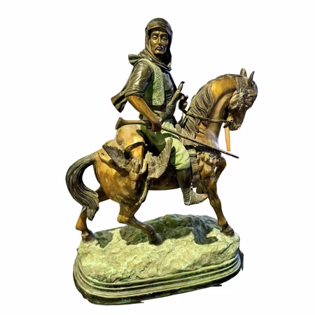 “Arab on horseback” Bronsskulptur av Antoine Barye (Efter). Höjd 63 cm