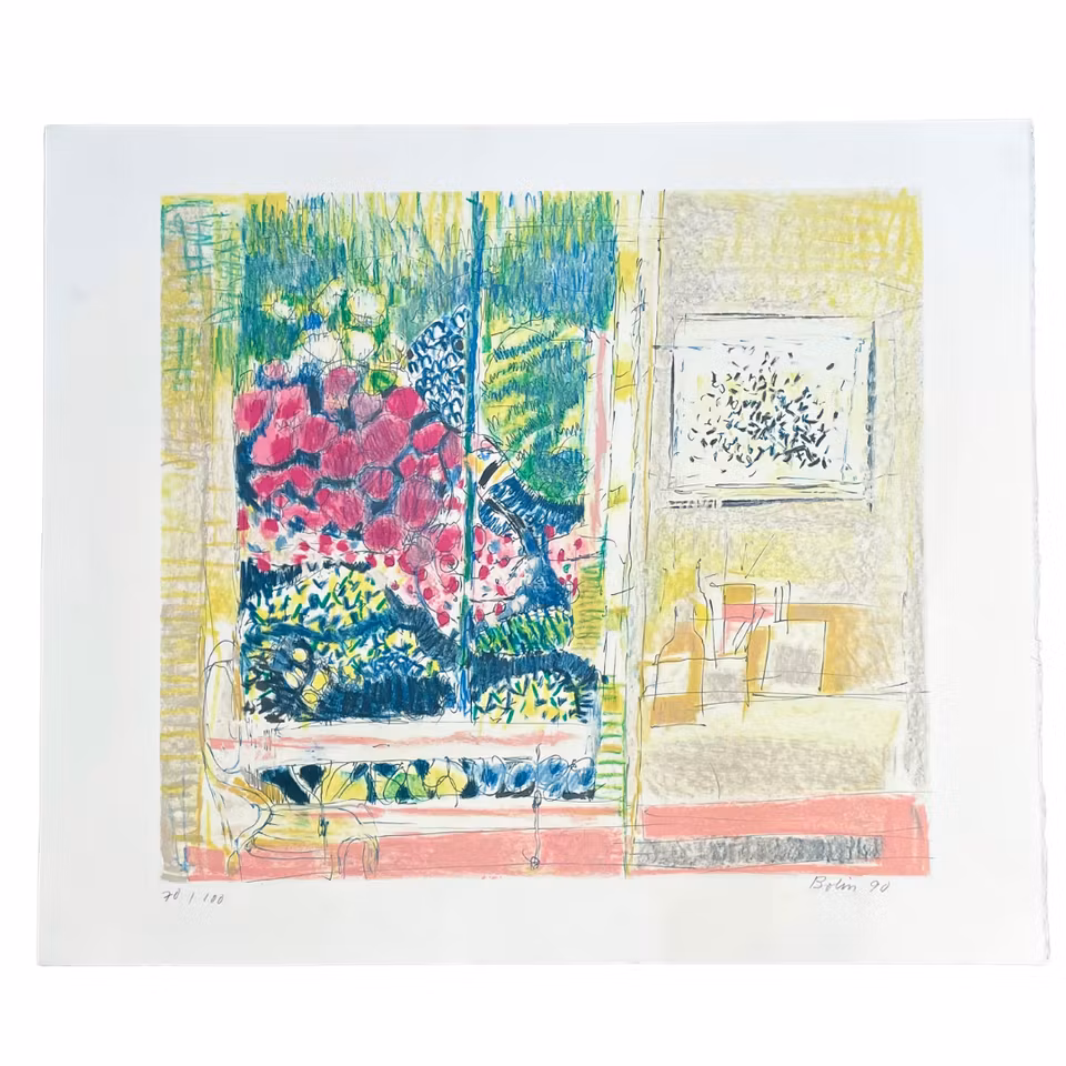 "Fönsterbild", litografi av Gustav Bolin (1920-1999), 72x60,5 cm.