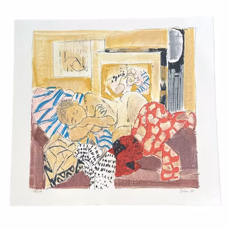 "Sovande man", litografi av Gustav Bolin (1920-1999), 66x61 cm.