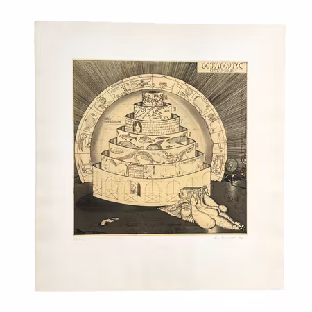 "Civitas Solis", etsning av Uwe Bremer ur mappen Atlantis, 70x75 cm.