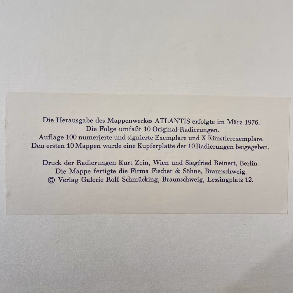 "Animantium phantasticum", etsning av Uwe Bremer ur mappen Atlantis, 70x75 cm.