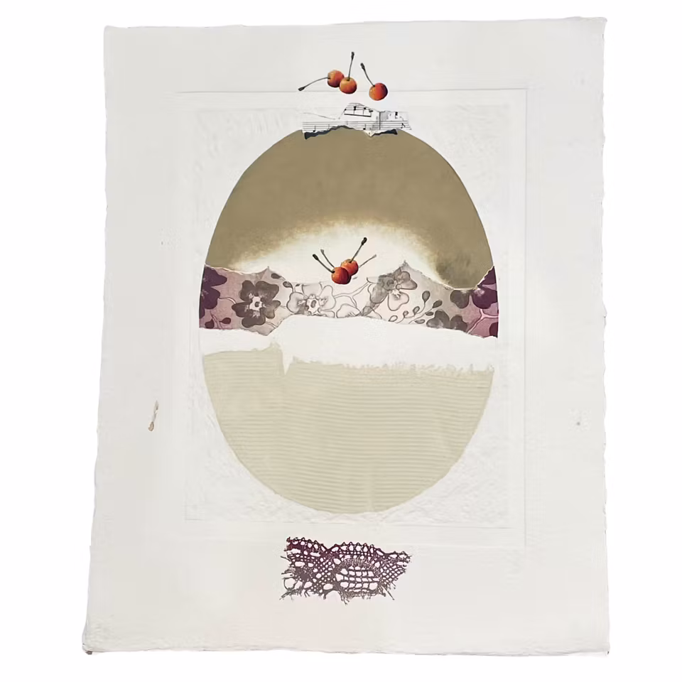 "Komposition med körsbär", etsning av Alain Soucasse, 44,5x56 cm.