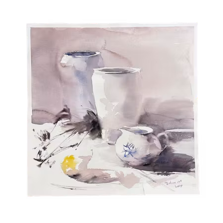 "Stilleben", akvarell av John Ma, 45,5x46 cm.