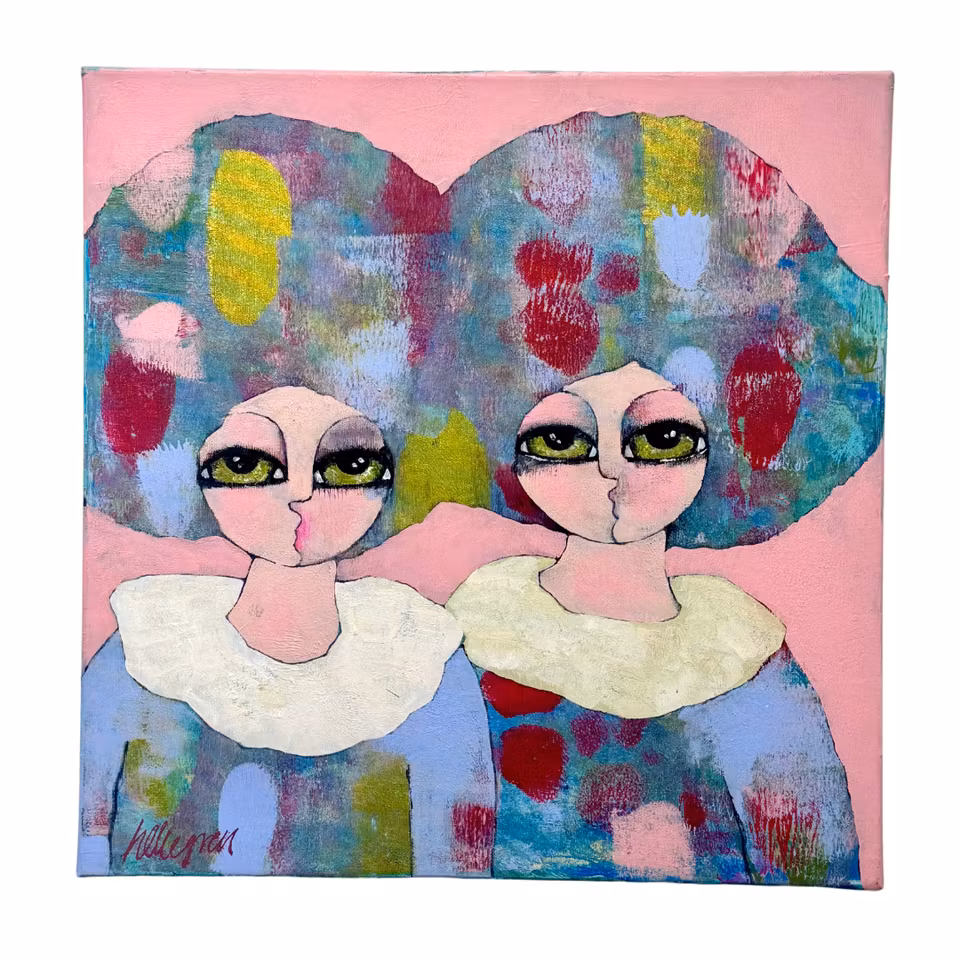 Lucky me, blandteknik på duk av Hanna Ekegren, 50x50 cm