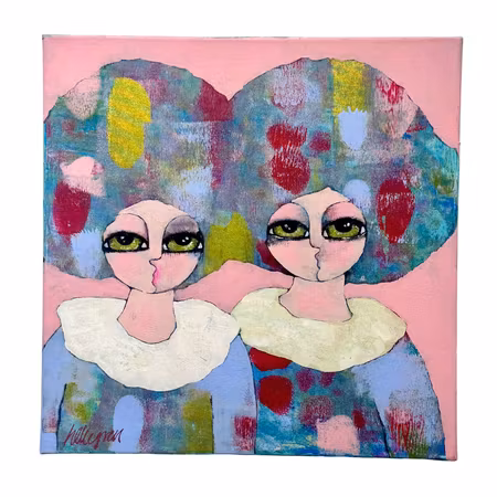 Lucky me, blandteknik på duk av Hanna Ekegren, 50x50 cm