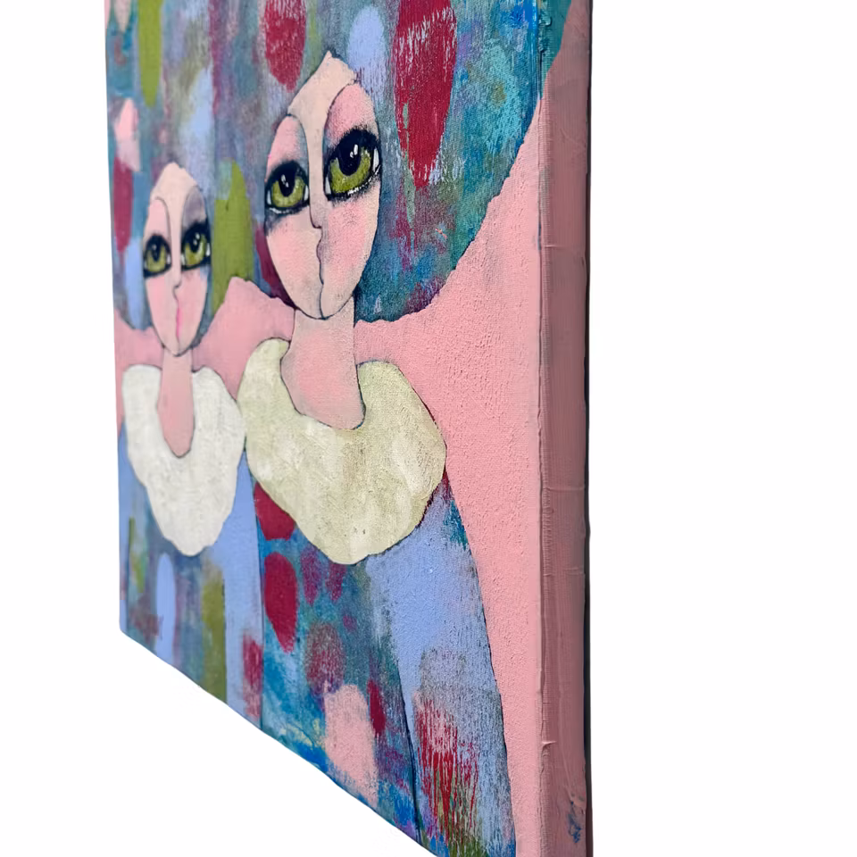 Lucky me, blandteknik på duk av Hanna Ekegren, 50x50 cm