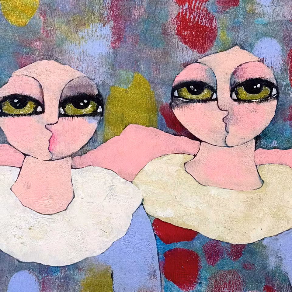 Lucky me, blandteknik på duk av Hanna Ekegren, 50x50 cm