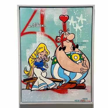 Say it with flowers, blandteknik på duk av Mike Blomqvist, 64x84 cm