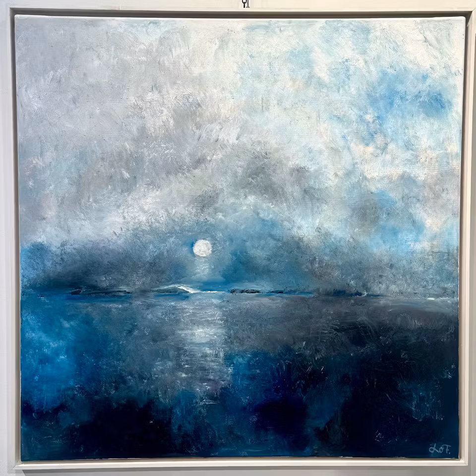 'Silence sets in', olja på duk av Lo Fehrling, 104x104 cm