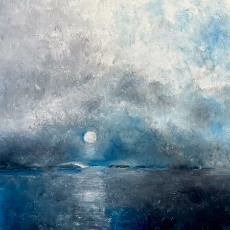 Silence sets in, olja på duk av Lo Fehrling, 103x103 cm