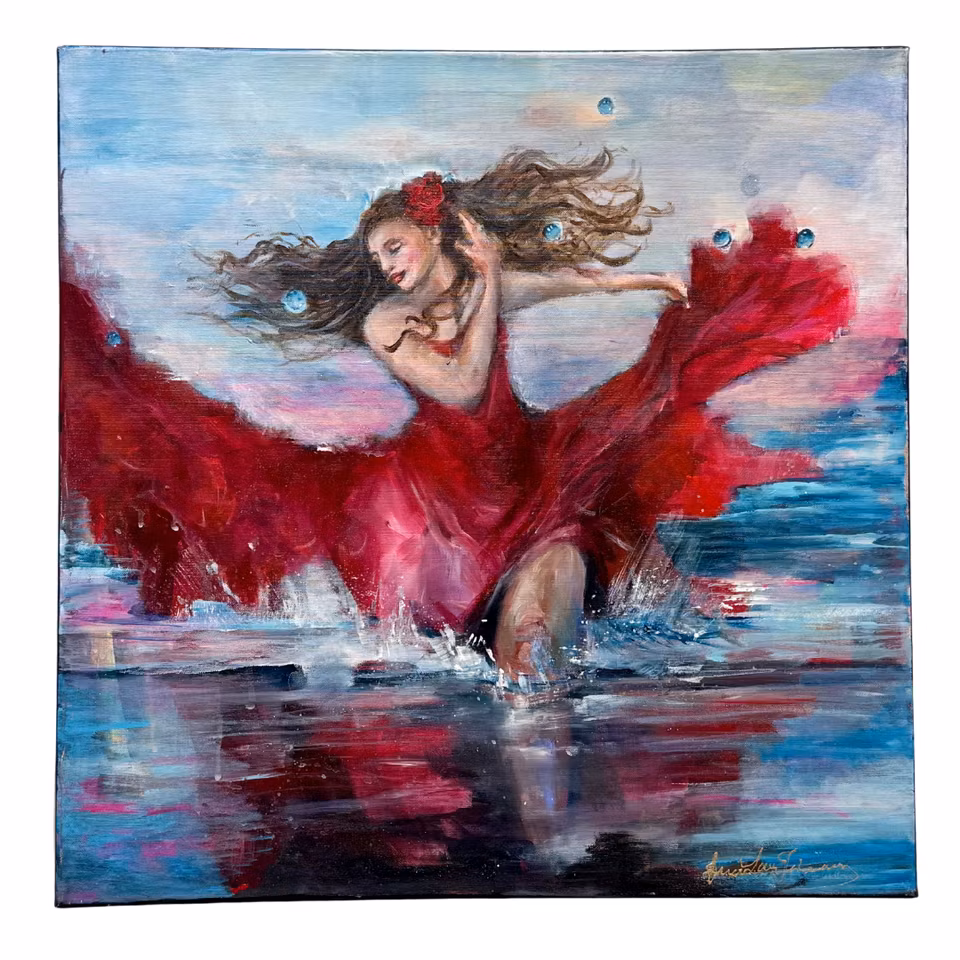 Sommar, akryl på duk av Anna-Lena Johansson, 60x60 cm