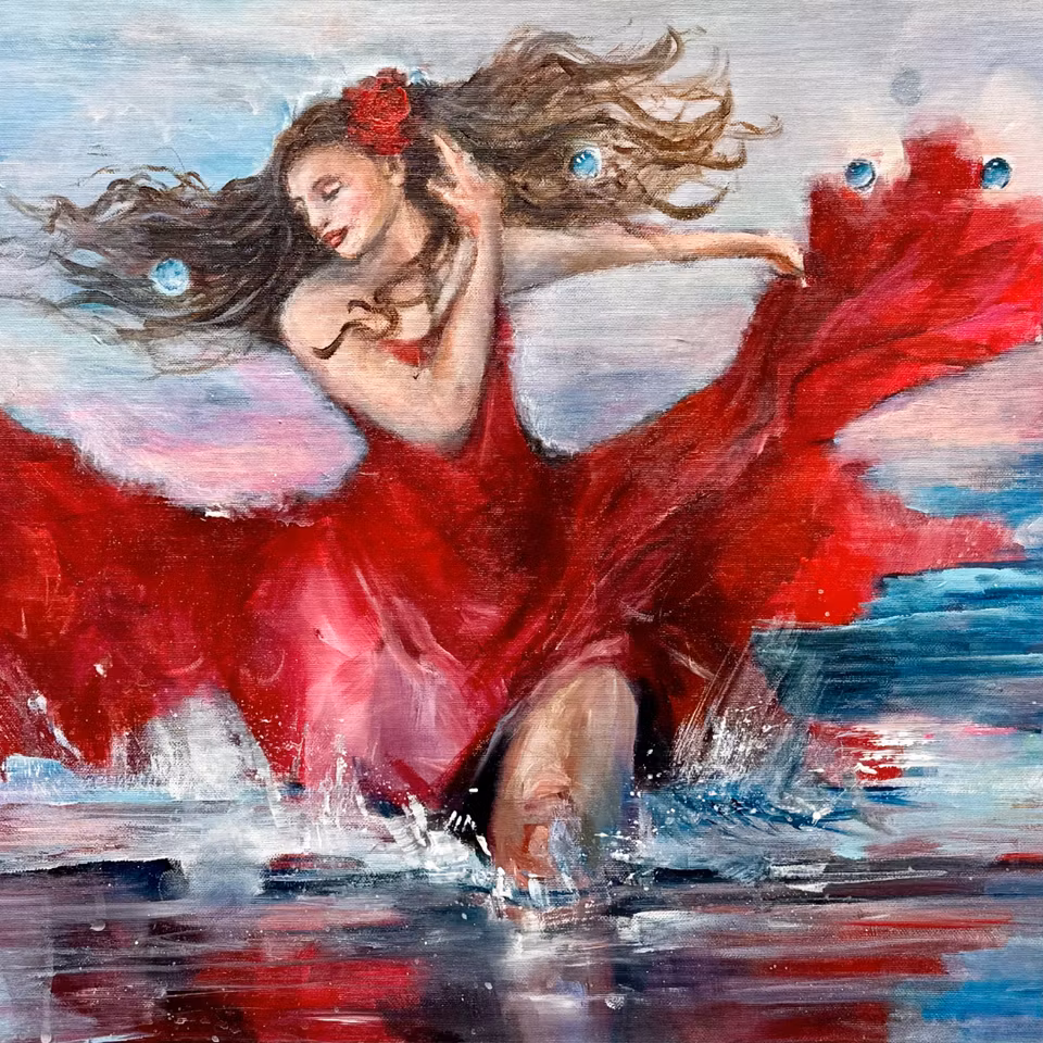 Sommar, akryl på duk av Anna-Lena Johansson, 60x60 cm