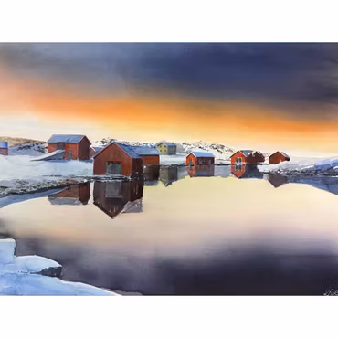 Bitande kallt, akvarell av Kalle Nilsson, 93x73 cm