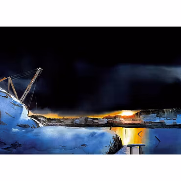 Grundsund, akvarell av Kalle Nilsson, 123x93 cm