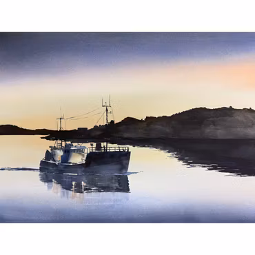 Hemmahamn, akvarell av Kalle Nilsson, 93x73 cm