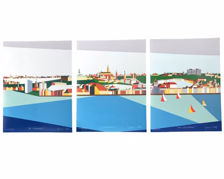 Oh! Copenaghen!, Färgserigrafi (triptyk) av Franco Costa, ca 180x80 cm