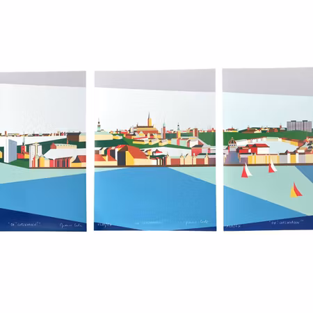 Oh! Copenaghen!, FĂ€rgserigrafi (triptyk) av Franco Costa, ca 180x80 cm
