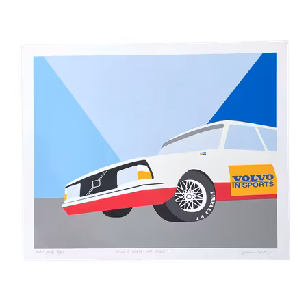 Volvo in sports: Car races, FĂ€rgserigrafi av Franco Costa, 76,5x63 cm