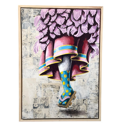Polka dots and träskor, Blandteknik på duk av Viktor Jusi Palm, 75x105 cm
