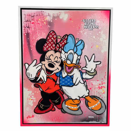 Sisters before misters, Blandteknik på duk av Mike Blomqvist, 83x63 cm