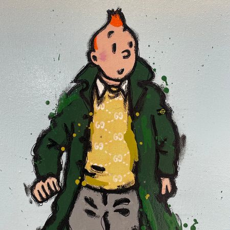 Casual kid (Yellow), Blandteknik på duk av Mike Blomqvist, 33x43 cm