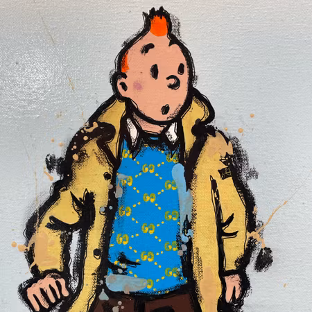 Casual kid (Blue), Blandteknik på duk av Mike Blomqvist, 33x43 cm