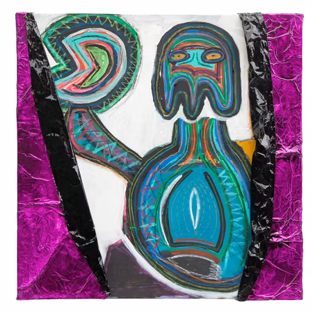 Dark fantasy, Mixed media av Adam Ström. 100 x 100 cm. Tavla, del av serien Wrapped