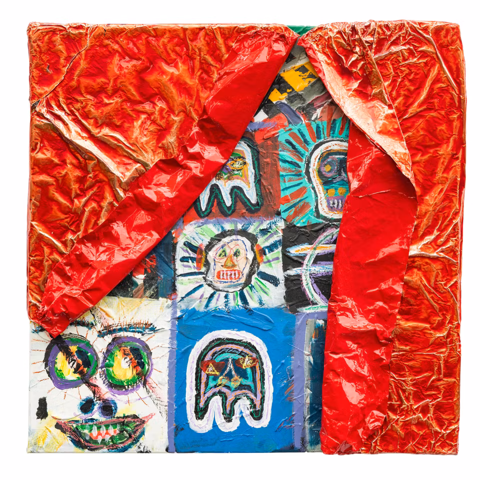 Family business, Mixed media av Adam Ström. 80 x 80 cm. Tavla, del av serien Wrapped