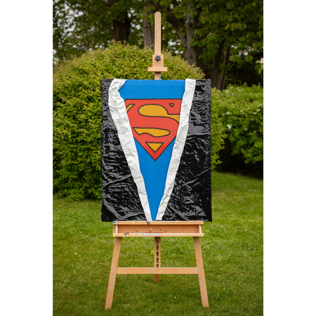 Superman, Mixed media av Adam Ström. 90 x 70 cm. Tavla, del av serien Wrapped