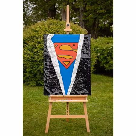 Superman, Mixed media av Adam Ström. 90 x 70 cm. Tavla, del av serien Wrapped