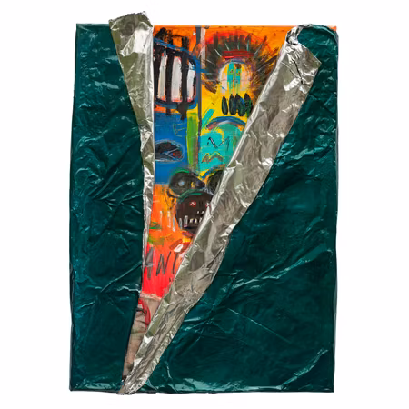 Animal King, Mixed media av Adam Ström. 73 x 50 cm. Tavla, del av serien Wrapped