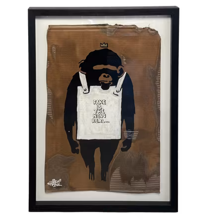 "Fake is the New Real", Blandteknik på kartong av Mike Blomqvist, 63x88 cm