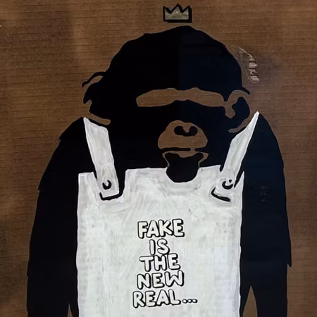 "Fake is the New Real", Blandteknik på kartong av Mike Blomqvist, 63x88 cm