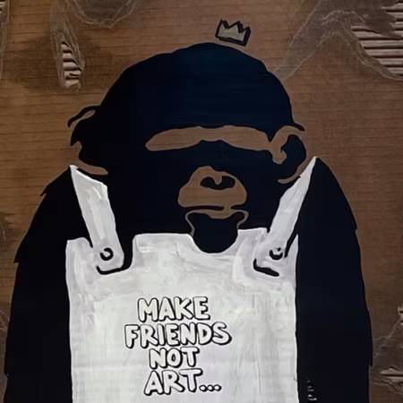 "Make Friends Not Art", Blandteknik på kartong av Mike Blomqvist, 51x88 cm