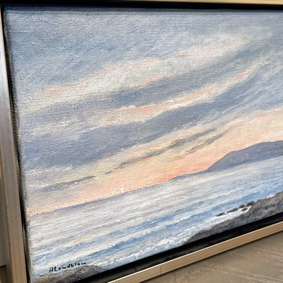 Kvällning, Olja på duk av Arnold Lindblom, 36x25 cm