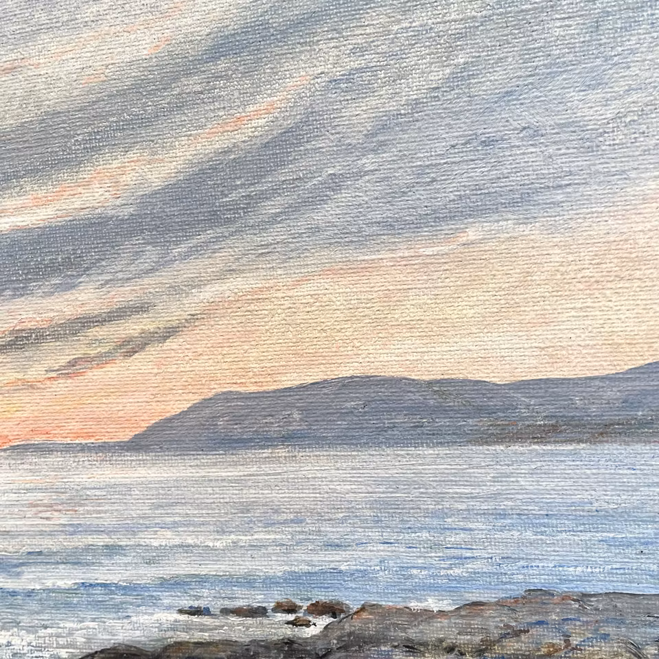 Kvällning, Olja på duk av Arnold Lindblom, 36x25 cm