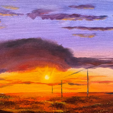 Lasse Kronér – Don’t Let the Sun Go Down, olja på duk, 20 × 50 cm