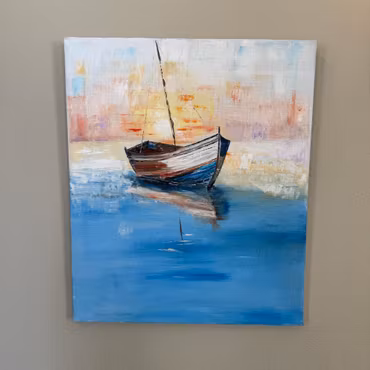 The last ship out, Olja på duk av Lasse Kronér, 46x55 cm
