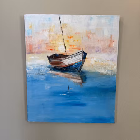 The last ship out, Olja på duk av Lasse Kronér, 46x55 cm
