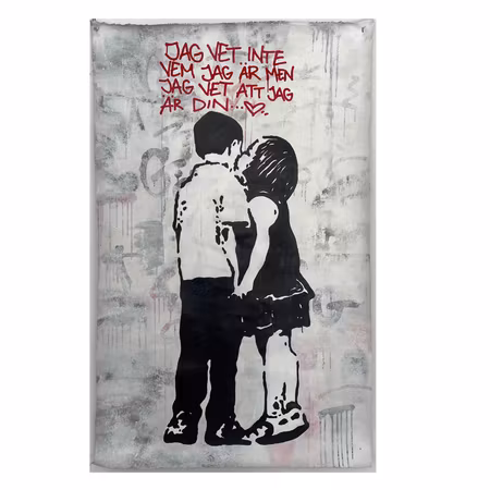 Jag vet inte vem jag är, Blandteknik på duk av Hellstrom Street Art, 87x140 cm