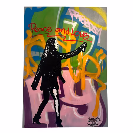 Peace & Love, Blandteknik på duk av Hellstrom Street Art & Adure, 70x100 cm